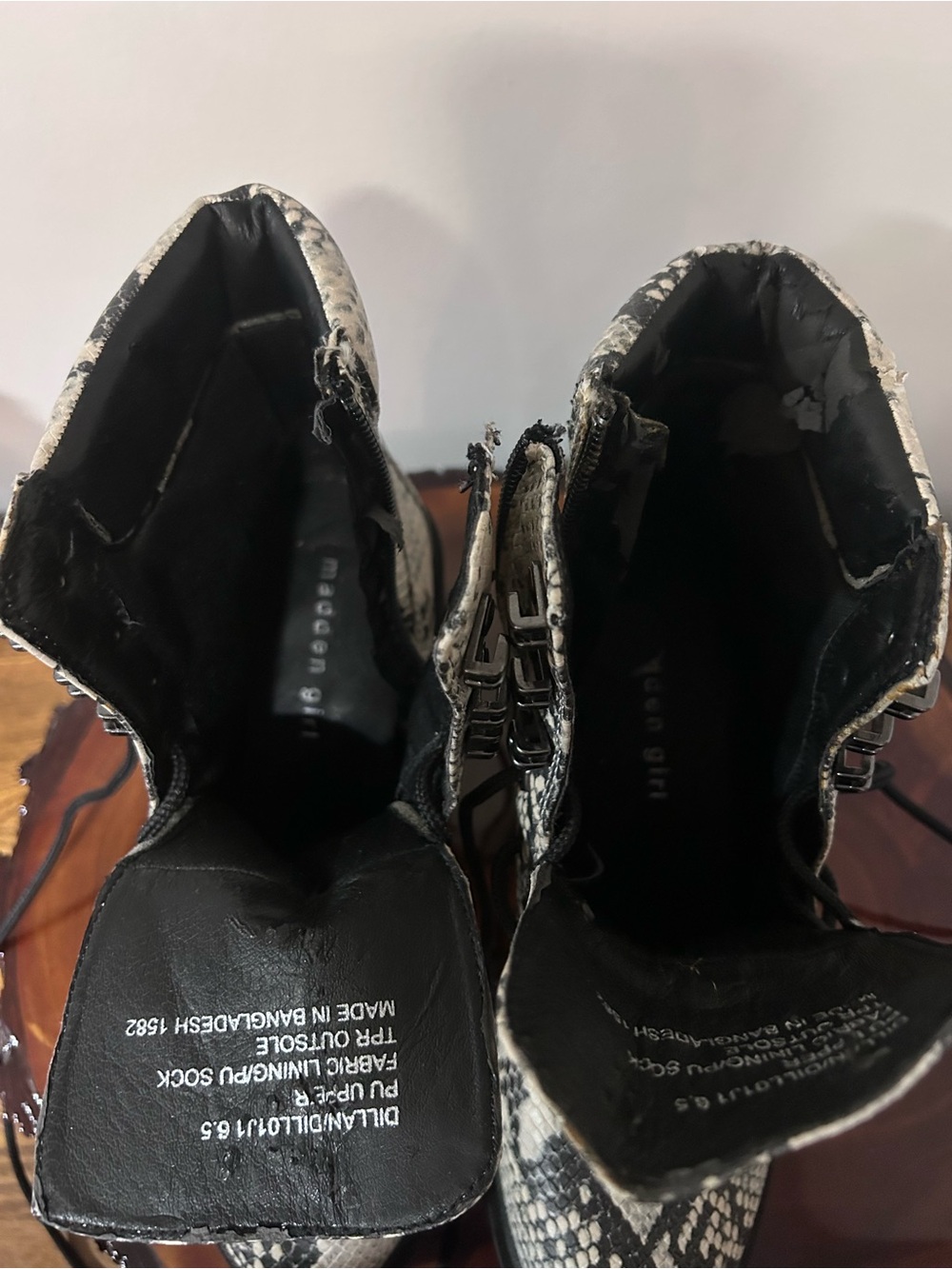 Madden Girl Black and White Snake-Print Combat Boots - Picture 10 of 14